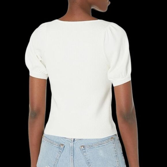 NWT square neck white ribbed crop top puff sleeves by French Connection size S. - Picture 3 of 10